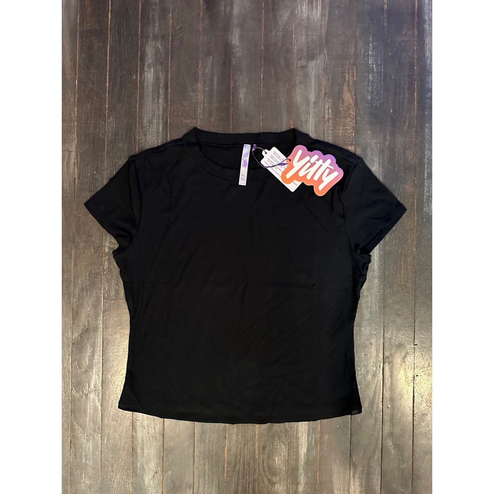Yitty by Lizzo Black Ribbed Short Sleeve Tee Crew Neck Crop Top Womens XL NWT